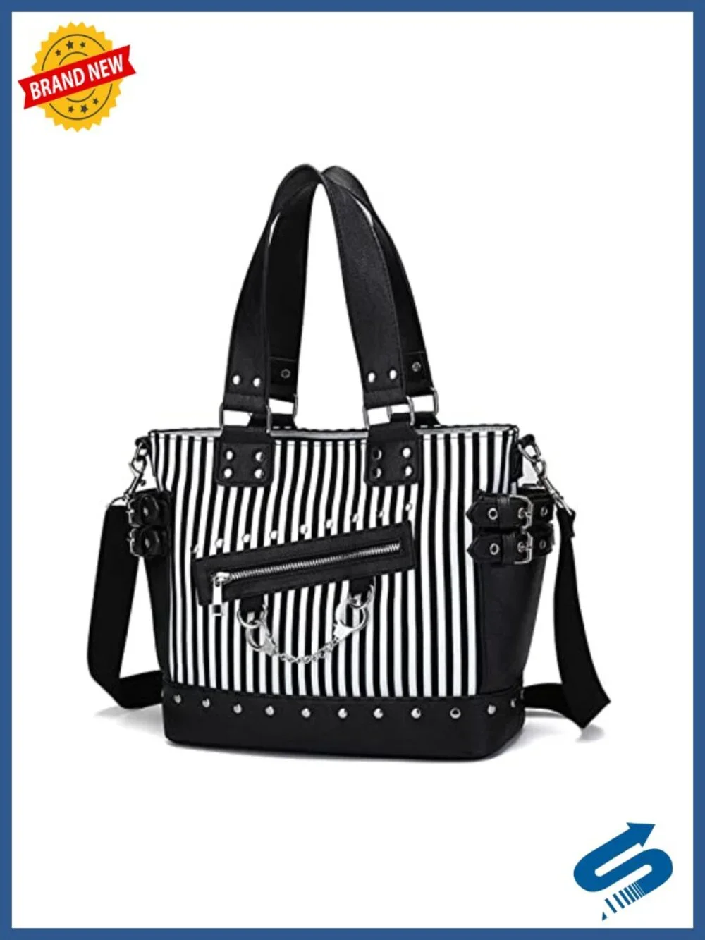 Gothic Canvas Backpack with Skull Print, Luminous Striped Shoulder Bag, Large